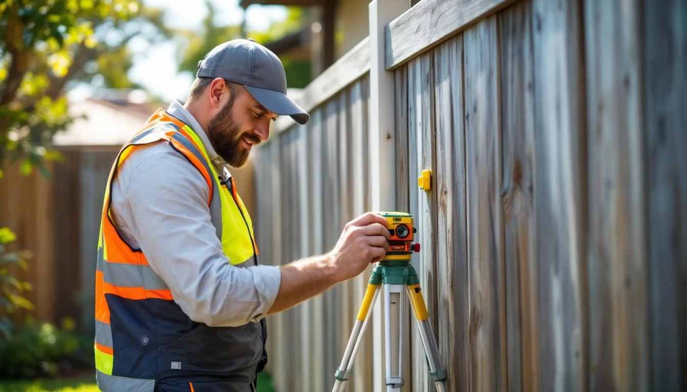 Sydney surveyor marking property boundary before fence construction
