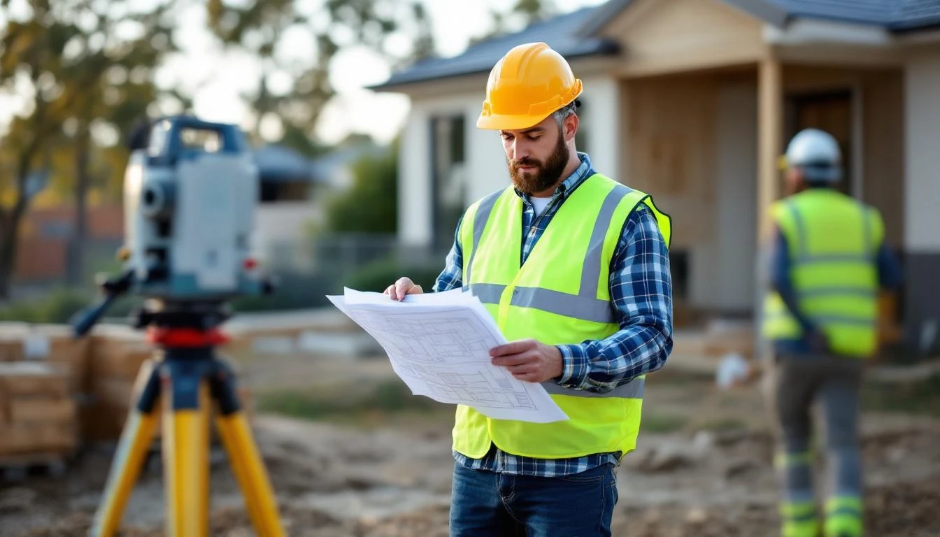 Surveyor reviewing subdivision plans on Sydney property